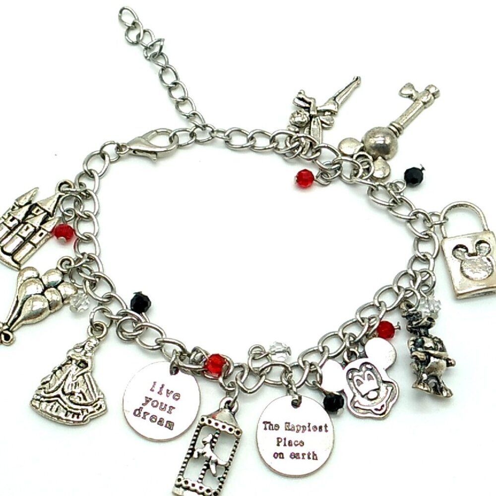 Disney Themed WISHES and DREAMS Silver-tone Charm Bracelet-Anklet